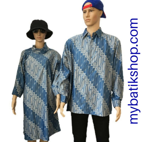 Couple Batik Blue Modern Parang - Blue