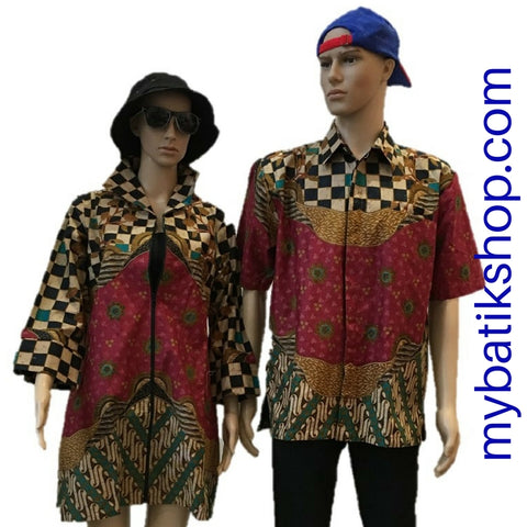 Couple Batik Cap Maroon Checkers