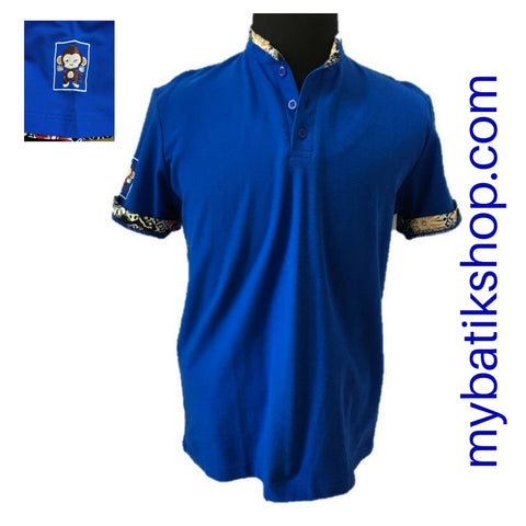 Polo Shirt with Batik Trim - Blue