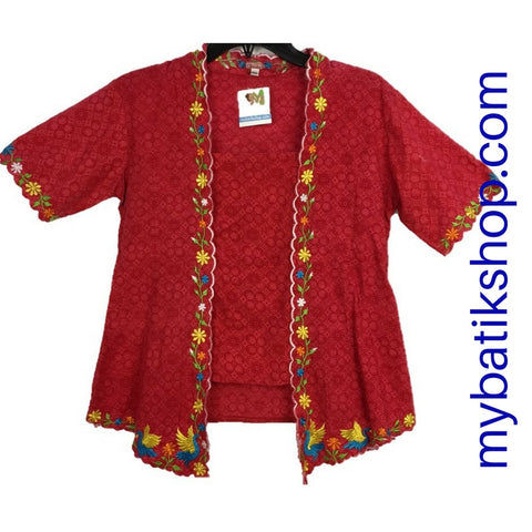 Kebaya for Girls - Voila Red Embroidered Kutubaru